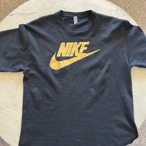 BLACK COTTON TEE WITH METALLIC GOLD NIKE SYMBOL… ALSTYLE HEAVYWEIGHT… SIZE MED